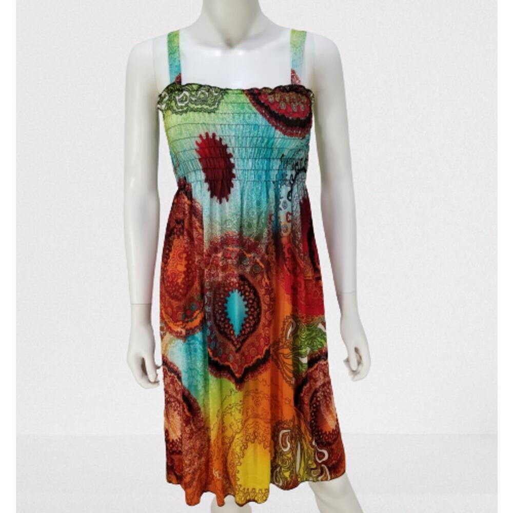 Romantic Sini Woman's Knee-Length Red / Blue Geometric Dress Size: Medium, New
